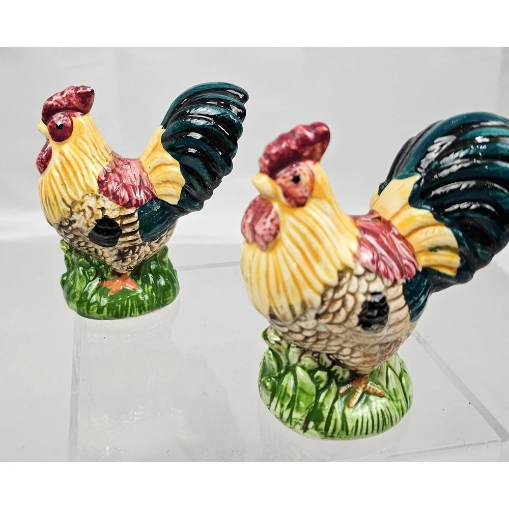 Ceramic Rooster Salt and Pepper Shakers Set Farmhouse Country Kitchen Decor 4.5